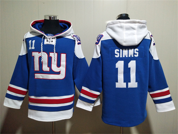 Men's New York Giants #11 Phil Simms Blue Lace-Up Pullover Hoodie